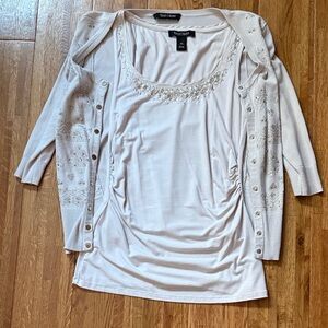 White House Black Market Cream Embroidered Blouse two piece set